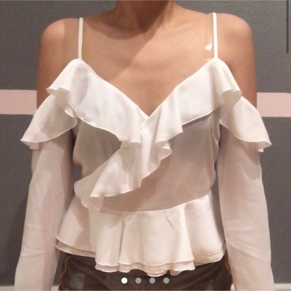 White Off the Shoulder Wrap Blouse - Size XS from Shein